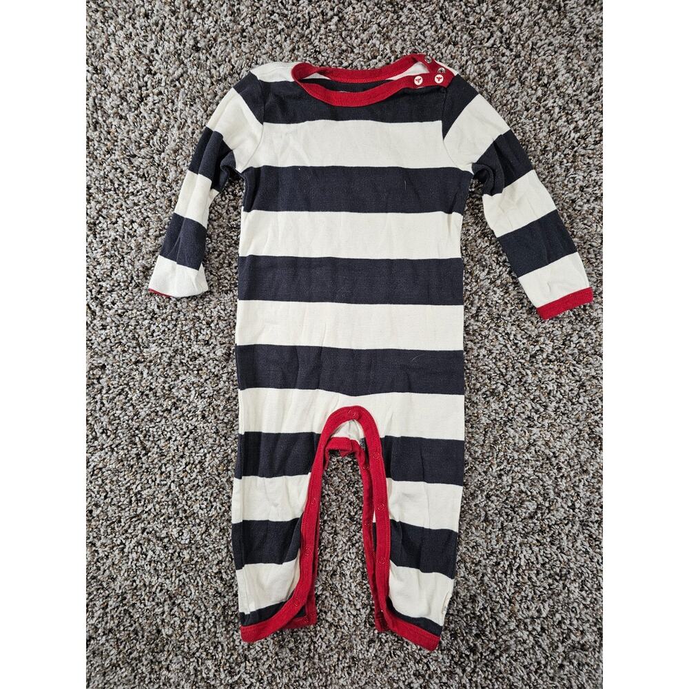 Burts Bees Baby Sz 18M One Piece Outfit Long Sleeve Black White Striped Unisex